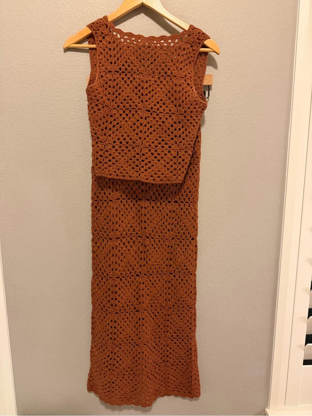 Dissh Matching Crochet Knit Maxi Skirt Set XS